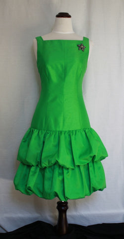 Bright Green Tiered Silk Cocktail Frock