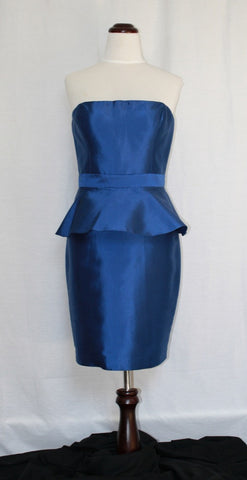 Blue Strapless Peplum Frock