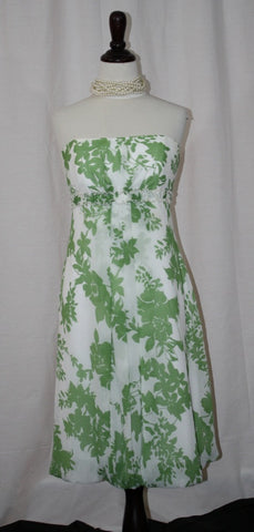 Green Printed Strapless Dress