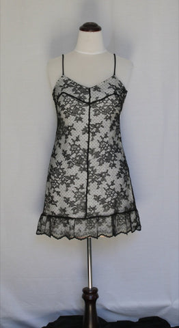 Polka-dotted Sheath with Black Lace Overlay