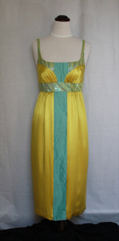 Golden Satin Sheath with Tiffany Blue Accents