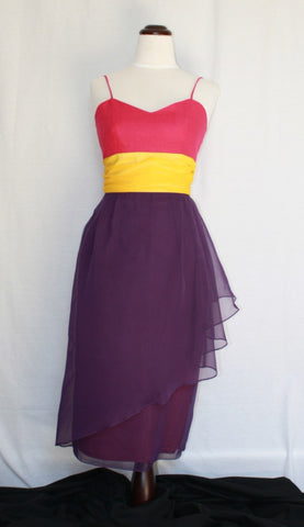 Vintage Colorblock Chiffon/Linen Frock