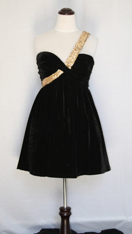 Rare Opulence Black and Gold Velvet Party Frock