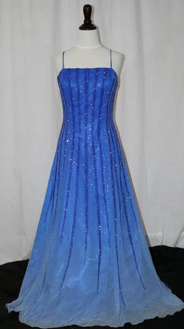 Blue Beaded Prom Gown